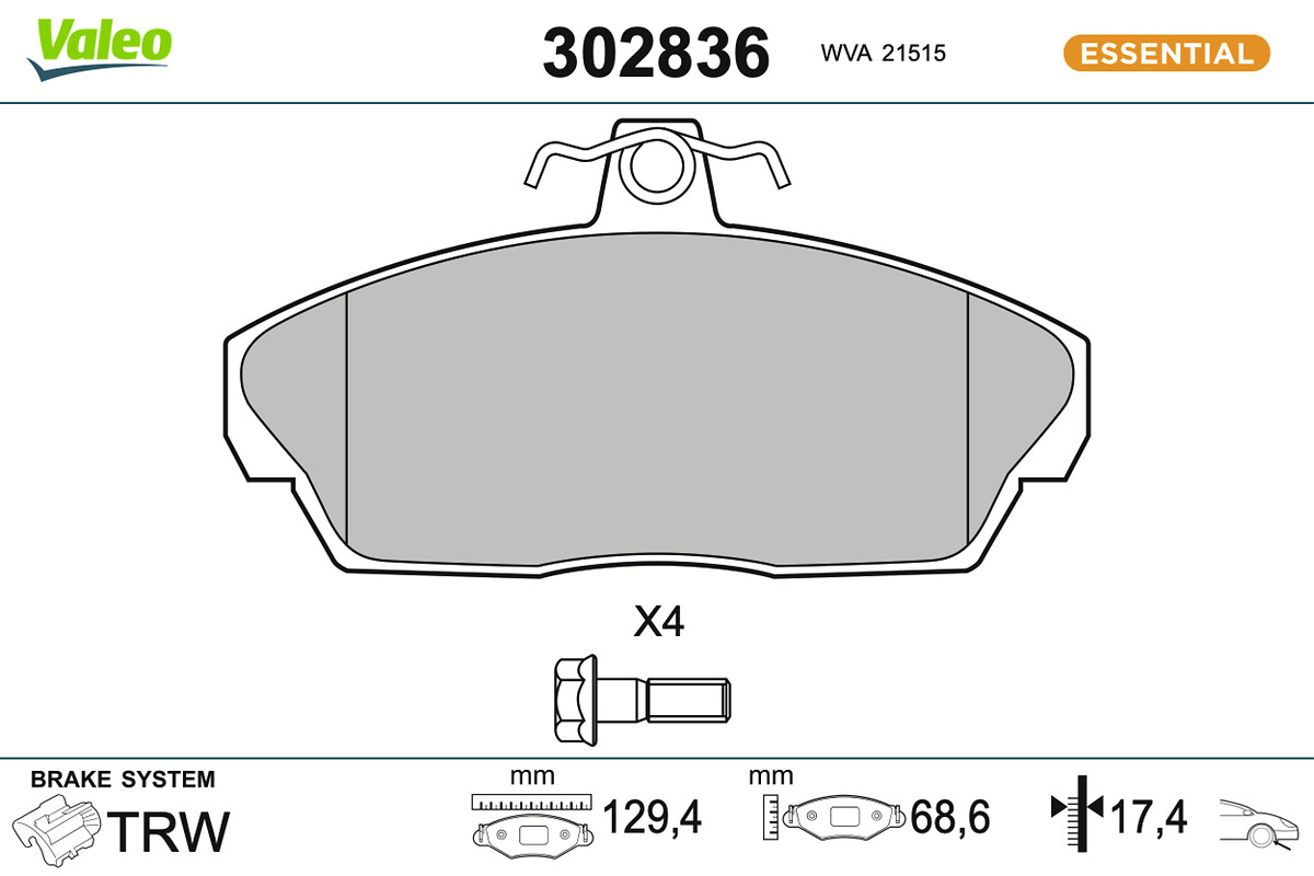 Kit pastiglie freno, Freno a disco - 302836 VALEO